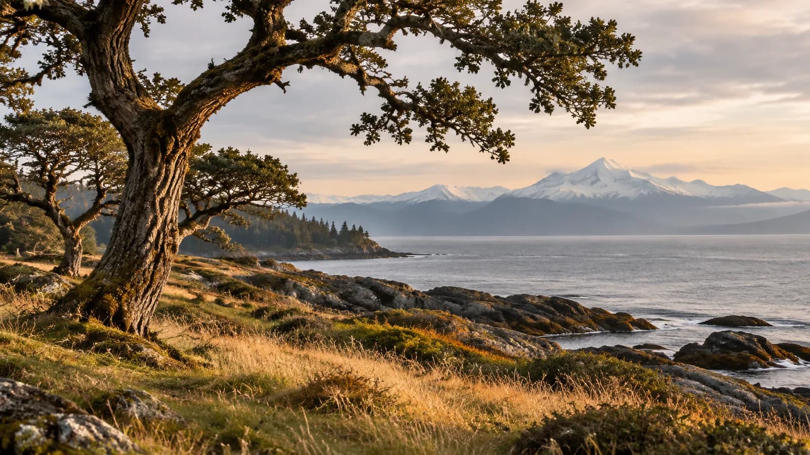 An oceanside meadow with Garry oaks near Victoria