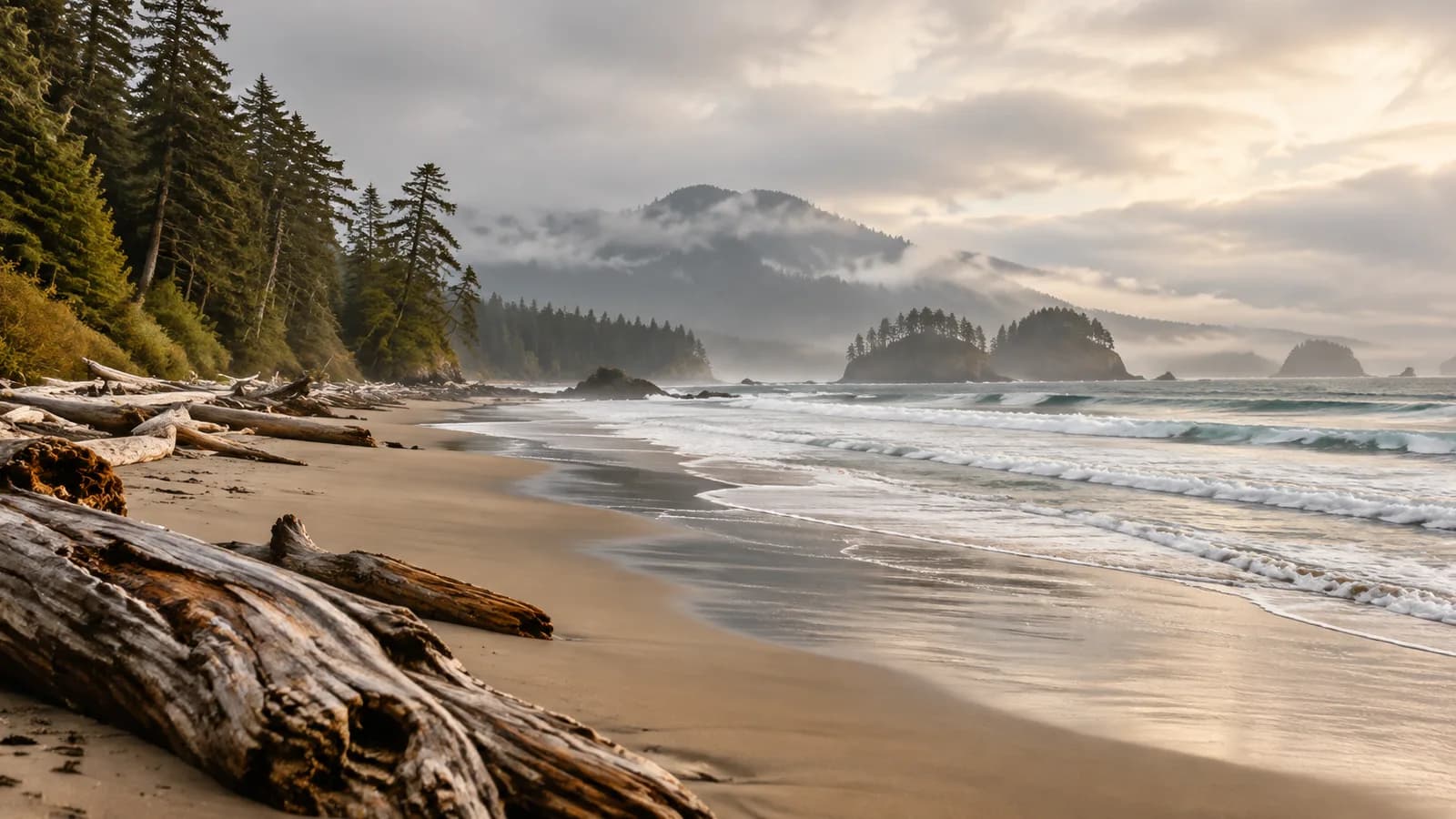 Pacific surf and old-growth rainforest on the west coast