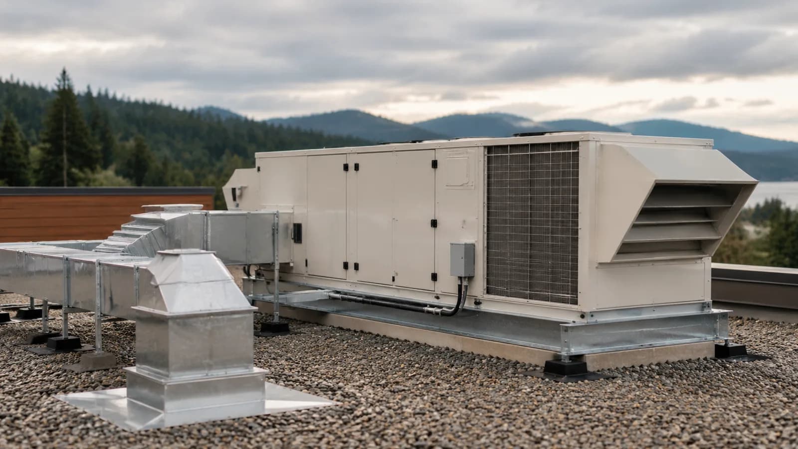 A make-up air unit on a commercial rooftop